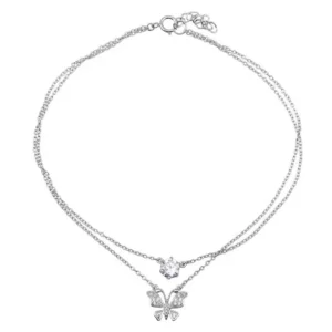 Tobillera de plata de ley 925 rodiada con mariposa y circonita