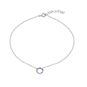 Tobillera de plata de ley 925 rodiada con circonitas multicolores