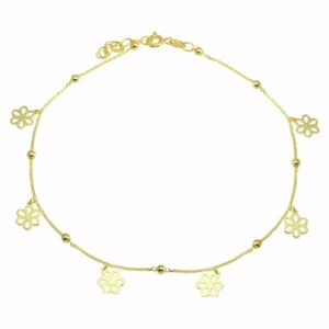 Tobillera de flores colgantes vermeil en oro 18K base plata de ley 925